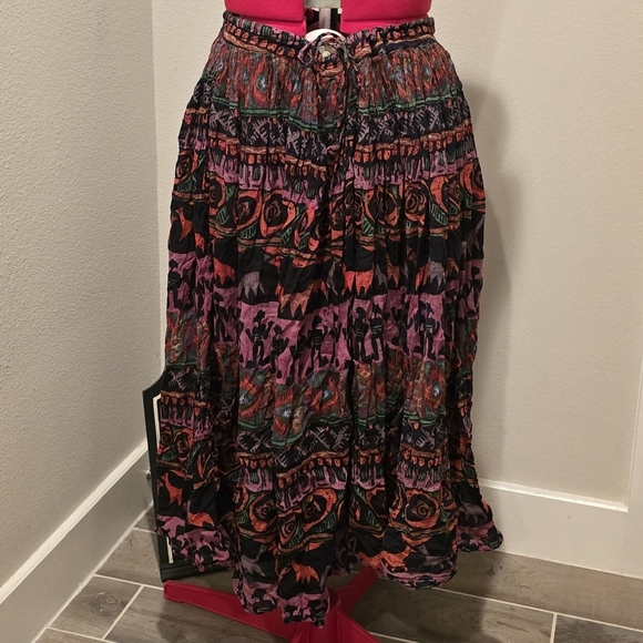 Bohemian Tribal Renfair Multicolor Midi Skirt - Picture 1 of 4